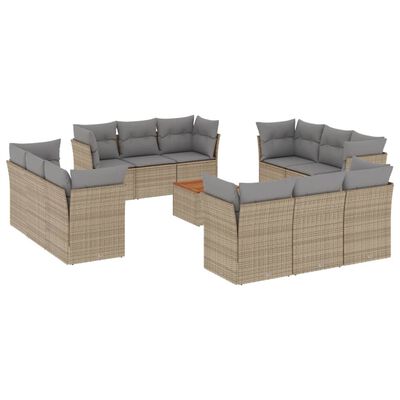 vidaXL 13-tlg. Garten-Sofagarnitur mit Kissen Beige Poly Rattan