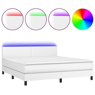 vidaXL Boxspringbett mit Matratze & LED Weiß 180x200 cm Kunstleder