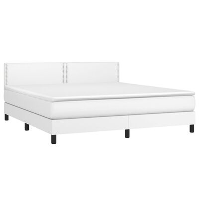 vidaXL Boxspringbett mit Matratze & LED Weiß 180x200 cm Kunstleder