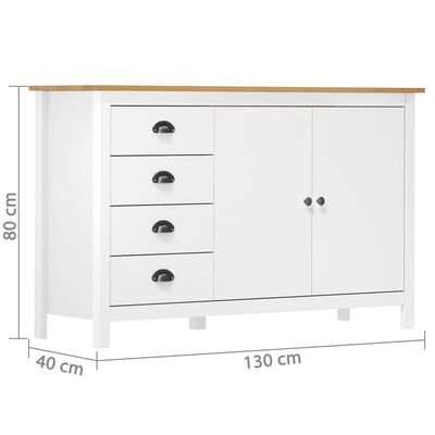 vidaXL Sideboard Hill Weiß 130x40x80 cm Massivholz Kiefer