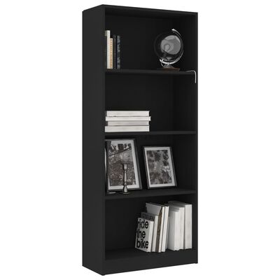 vidaXL Bücherregal 4 Fächer Schwarz 60x24x142 cm Holzwerkstoff