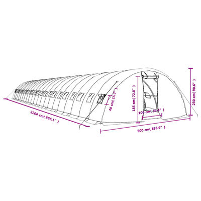 vidaXL Gewächshaus mit Stahlrahmen Grün 110 m² 22x5x2,3 m