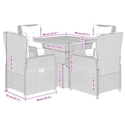 vidaXL 5-tlg. Garten-Essgruppe mit Kissen Schwarz Poly Rattan