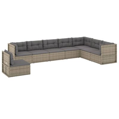 vidaXL 8-tlg. Garten-Lounge-Set mit Kissen Grau Poly Rattan