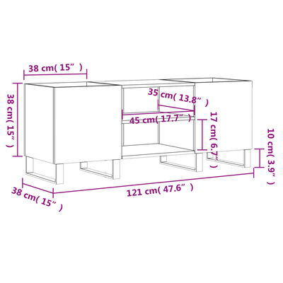 vidaXL Plattenschrank Sonoma-Eiche 121x38x48 cm Holzwerkstoff