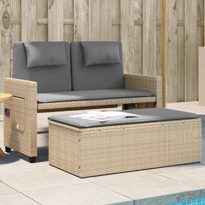 vidaXL Gartenbank Verstellbar mit Kissen Beige Poly Rattan