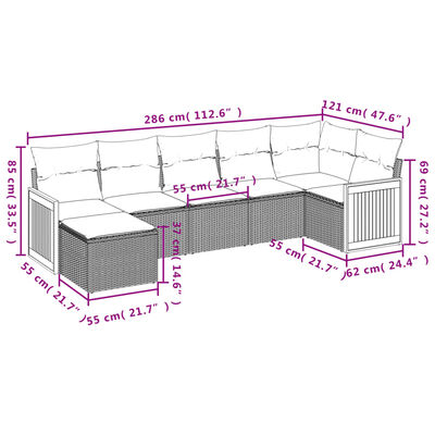 vidaXL 7-tlg. Garten-Sofagarnitur mit Kissen Schwarz Poly Rattan