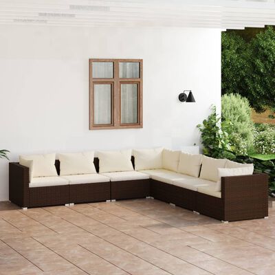 vidaXL 7-tlg. Garten-Lounge-Set mit Kissen Poly Rattan Braun