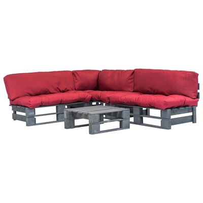 vidaXL 4-tlg. Outdoor-Lounge-Set Paletten mit Kissen in Rot Holz