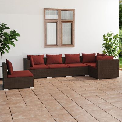 vidaXL 6-tlg. Garten-Lounge-Set mit Auflagen Poly Rattan Braun