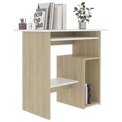 vidaXL Schreibtisch Weiß und Sonoma-Eiche 80x45x74 cm Holzwerkstoff