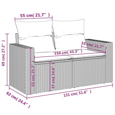 vidaXL 7-tlg. Garten-Sofagarnitur mit Kissen Schwarz Poly Rattan