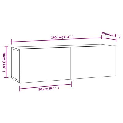 vidaXL TV-Wandschränke 2 Stk. Grau Sonoma 100x30x30 cm Holzwerkstoff