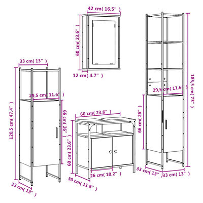 vidaXL 4-tlg. Badmöbel-Set Räuchereiche Holzwerkstoff