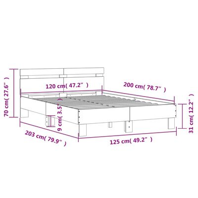 vidaXL Bettgestell mit Kopfteil Räuchereiche 120x200 cm Holzwerkstoff