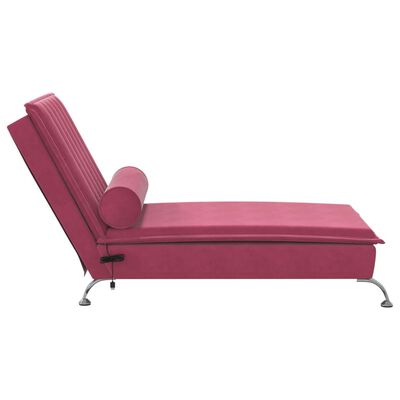 vidaXL Massage-Chaiselongue mit Nackenrolle Weinrot Samt