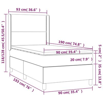 vidaXL Boxspringbett mit Matratze & LED Schwarz 90x190 cm Stoff