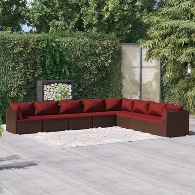 vidaXL 8-tlg. Garten-Lounge-Set mit Kissen Poly Rattan Braun