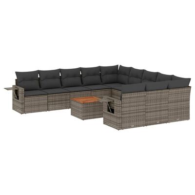 vidaXL 12-tlg. Garten-Sofagarnitur mit Kissen Grau Poly Rattan