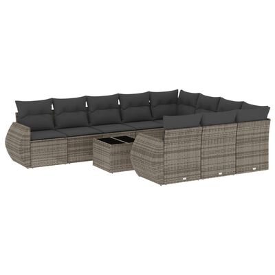 vidaXL 11-tlg. Garten-Sofagarnitur mit Kissen Grau Poly Rattan