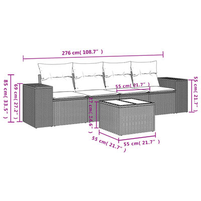 vidaXL 5-tlg. Garten-Sofagarnitur mit Kissen Beige Poly Rattan