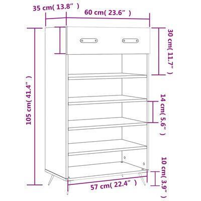 vidaXL Schuhschrank Braun Eichen-Optik 60x35x105 cm Holzwerkstoff