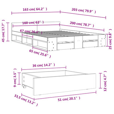 vidaXL Bettgestell mit Schubladen Weiß 160x200 cm Holzwerkstoff