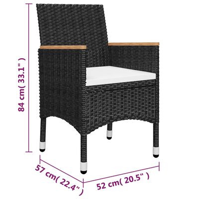 vidaXL 3-tlg. Bistro-Set Poly Rattan und Akazienholz Schwarz