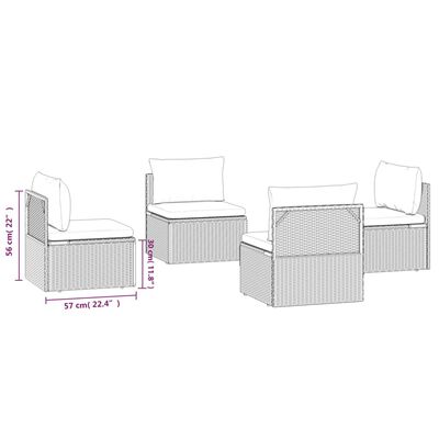 vidaXL Garten-Mittelsofas 4 Stk. Grau 57x57x56 cm Poly Rattan