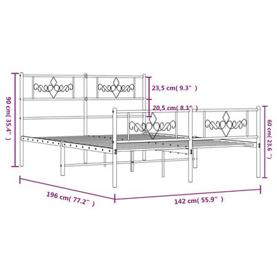 vidaXL Bettgestell mit Kopf- und Fußteil Metall Weiß 135x190 cm