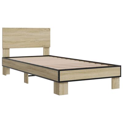 vidaXL Bettgestell Sonoma-Eiche 75x190 cm Holzwerkstoff und Metall