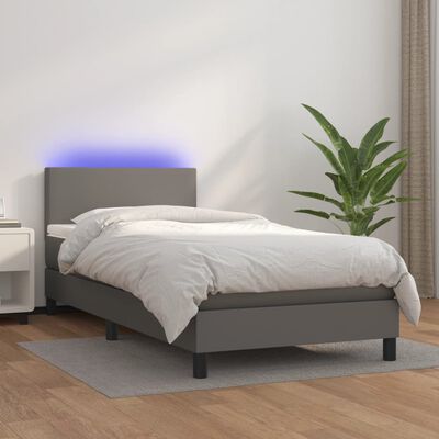 vidaXL Boxspringbett mit Matratze & LED Grau 80x200 cm Kunstleder