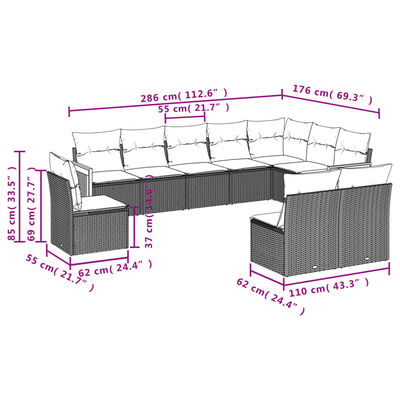 vidaXL 10-tlg. Garten-Sofagarnitur mit Kissen Beige Poly Rattan