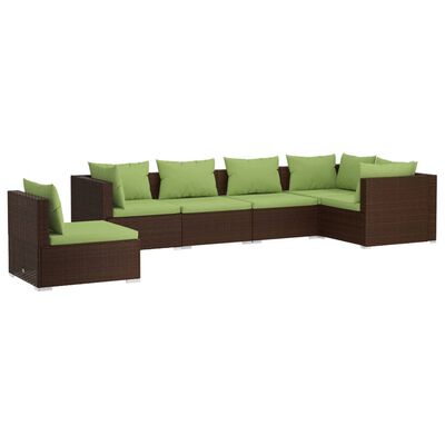 vidaXL 6-tlg. Garten-Lounge-Set mit Auflagen Poly Rattan Braun