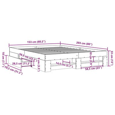 vidaXL Bettgestell ohne Matratze Sonoma-Eiche 150x200 cm Holzwerkstoff