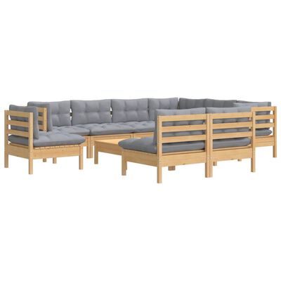 vidaXL 10-tlg. Garten-Lounge-Set mit Grauen Kissen Kiefer Massivholz