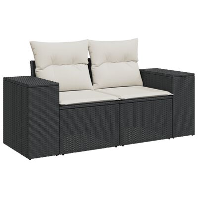 vidaXL 10-tlg. Garten-Sofagarnitur mit Kissen Schwarz Poly Rattan