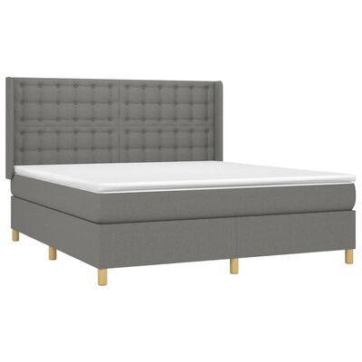 vidaXL Boxspringbett mit Matratze & LED Dunkelgrau 180x200 cm Stoff