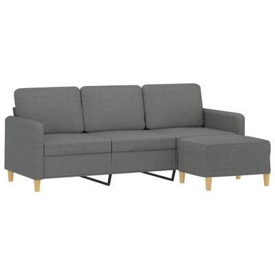 vidaXL 3-Sitzer-Sofa mit Hocker Dunkelgrau 180 cm Stoff