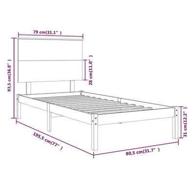 vidaXL Massivholzbett Honigbraun 75x190 cm