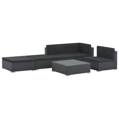 vidaXL 6-tlg. Garten-Lounge-Set mit Kissen Poly Rattan Schwarz