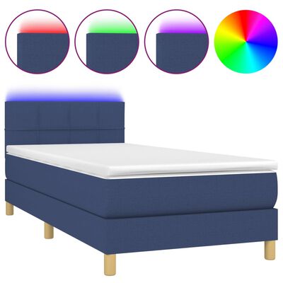 vidaXL Boxspringbett mit Matratze & LED Blau 90x190 cm Stoff