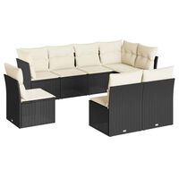 vidaXL 8-tlg. Garten-Sofagarnitur mit Kissen Schwarz Poly Rattan