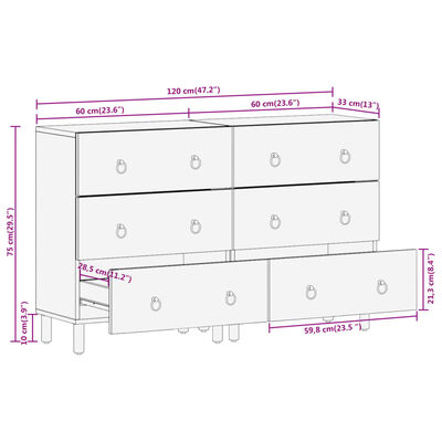 vidaXL Beistellschränke 2 Stk. 60x33x75 cm Massivholz Mango