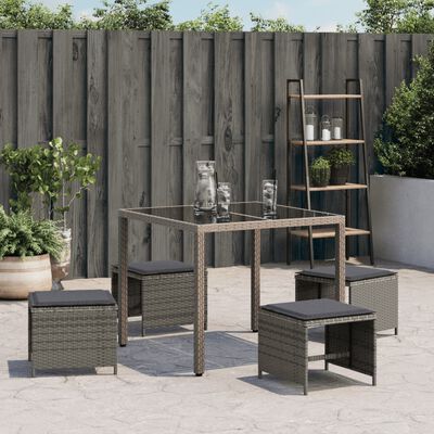 vidaXL Gartenhocker mit Kissen 4 Stk. Grau 40x40x35 cm Poly Rattan