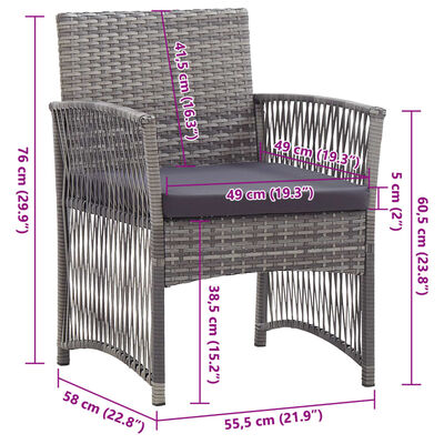 vidaXL Gartensessel mit Sitzkissen 2 Stk. Anthrazit Poly Rattan