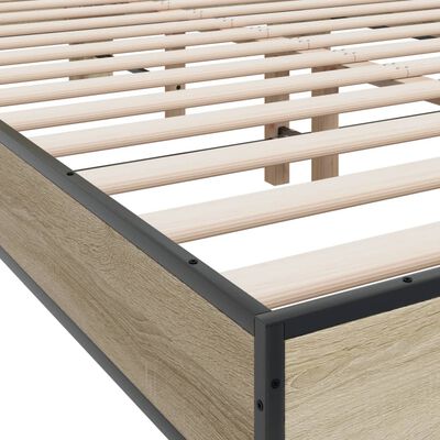 vidaXL Bettgestell Sonoma-Eiche 135x190 cm Holzwerkstoff und Metall