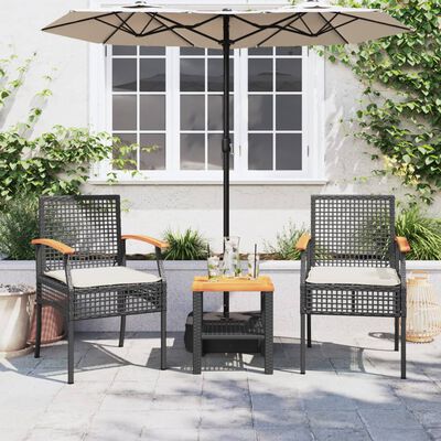 vidaXL 3-tlg. Bistro-Set mit Kissen Schwarz Poly Rattan Akazienholz