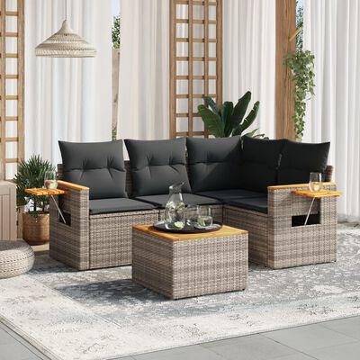 vidaXL 5-tlg. Garten-Sofagarnitur mit Kissen Grau Poly Rattan