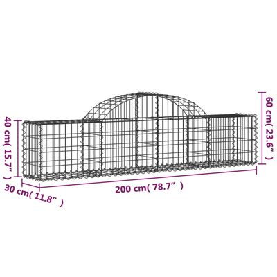 vidaXL Gabionen mit Hochbogen 25 Stk. 200x30x40/60 cm Verzinktes Eisen